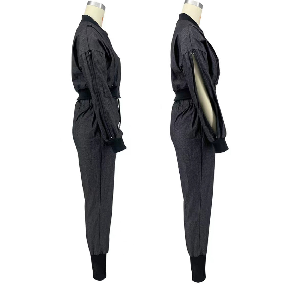 Zipper Panel Denim Thread Set