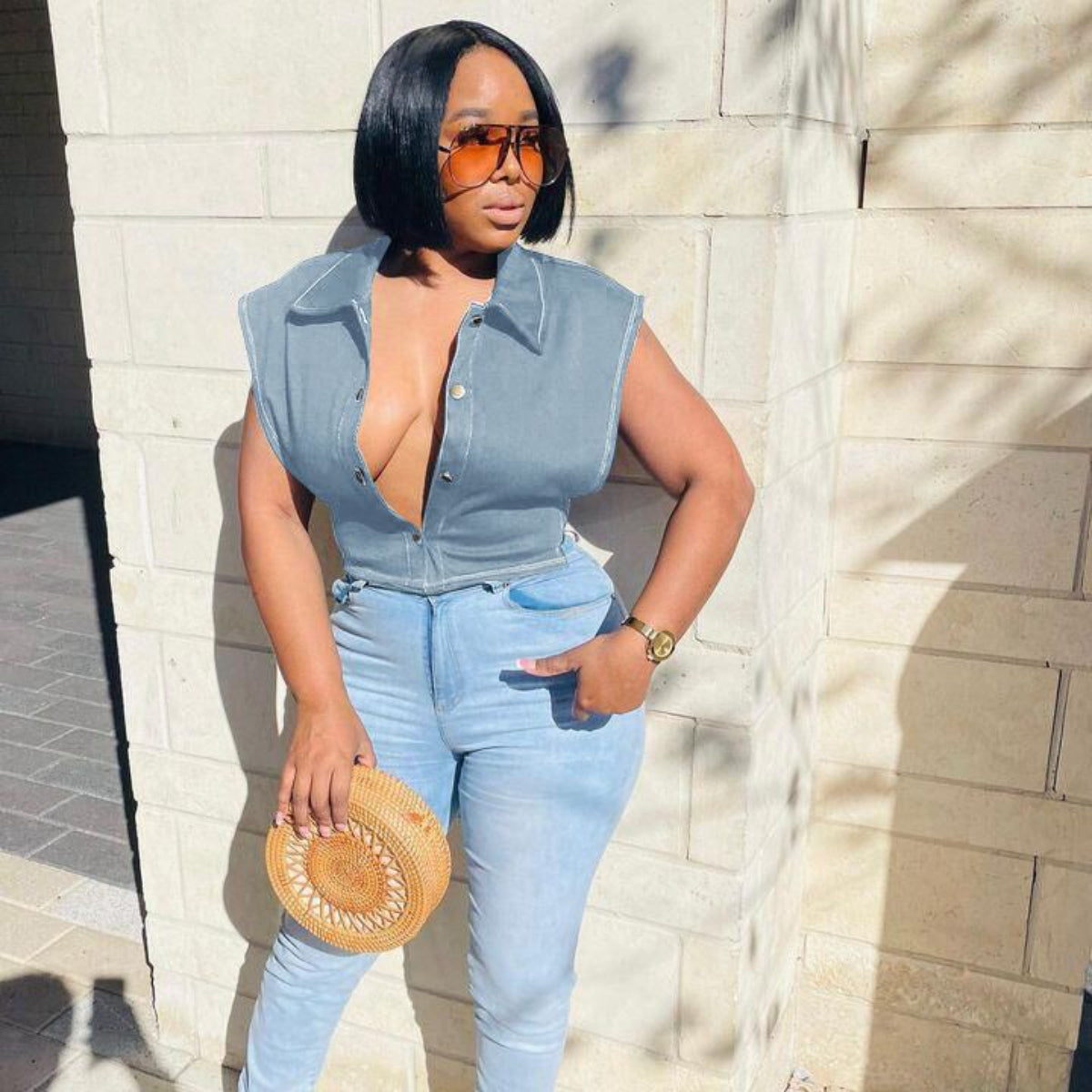 Short Sleeveless Denim Top