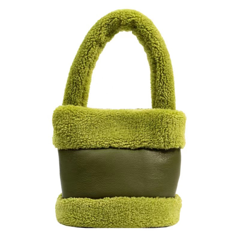 Lamb hair splicing portable water bucket fur bag