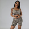 Elastic knitted printed sports vest two-piece suit