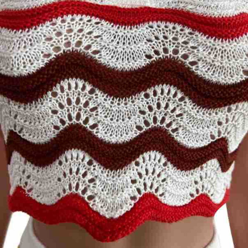 Striped Handmade Knit Casual Shorts Set