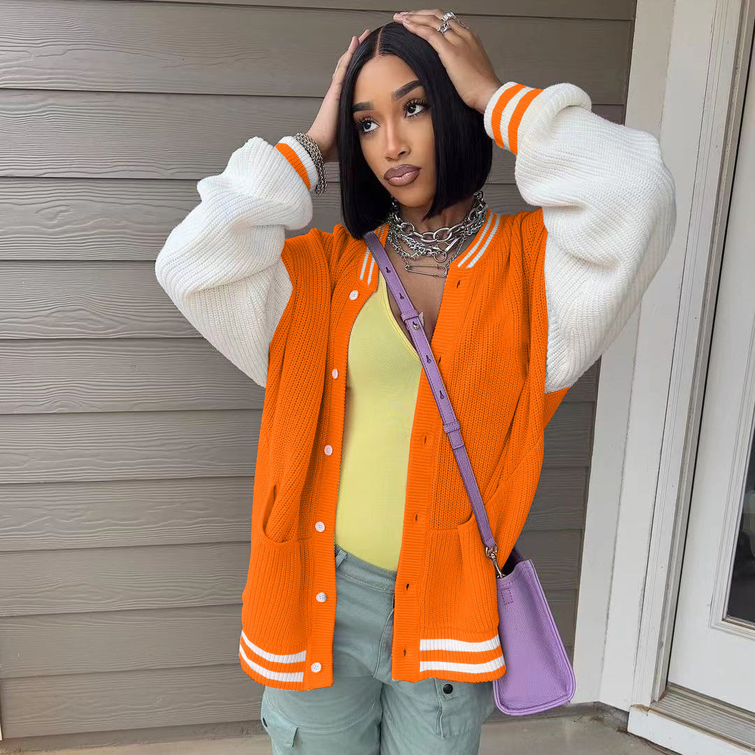 Candy Color Baseball Casual Knitted Jacket Coat