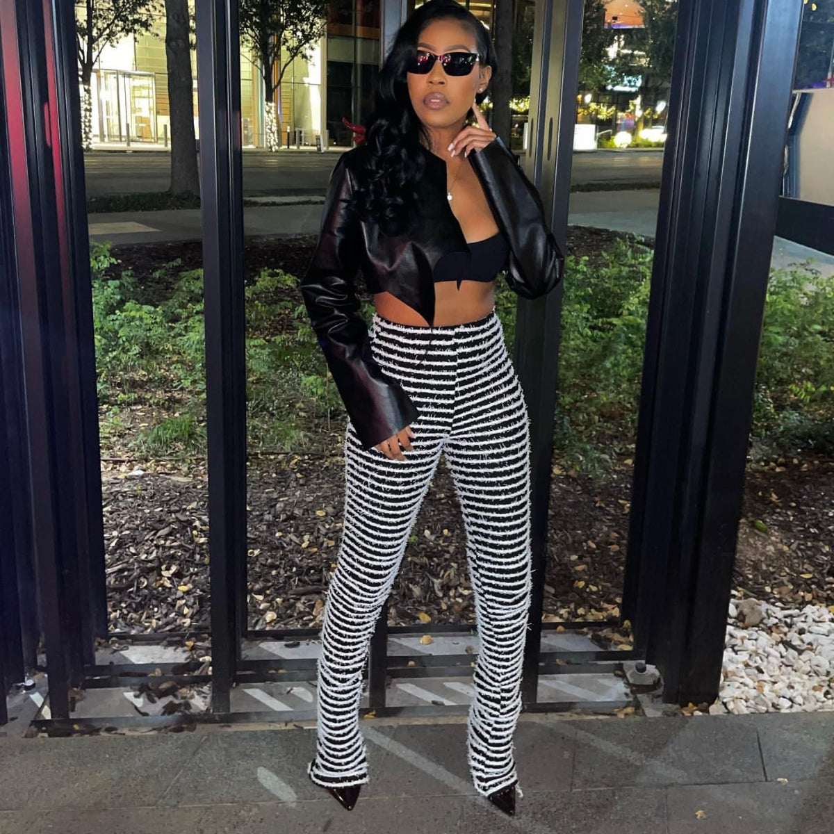 Fluff Slim-Fit Striped Casual Pants