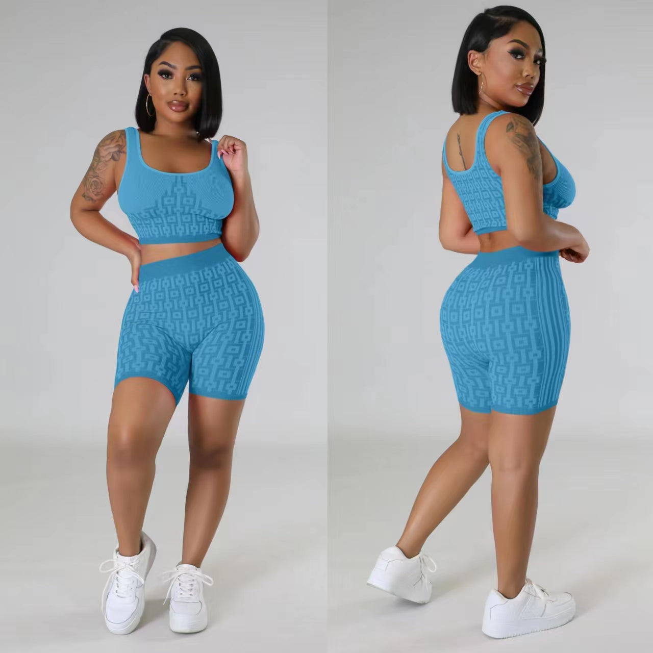 Elastic knitted printed sports vest two-piece suit
