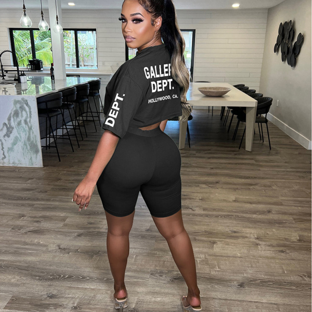 Letter Printed Short-Sleeve Shorts Set