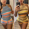Knitted Backless Halter Top & Bottom 2PC Set