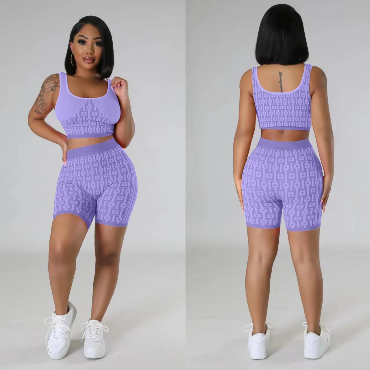 Elastic knitted printed sports vest two-piece suit