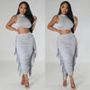 Solid Color High Waist Ruffles Navel Slim Fit Suit