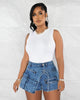 Irregular Multi-Pocket Workwear A- line Denim Skirt