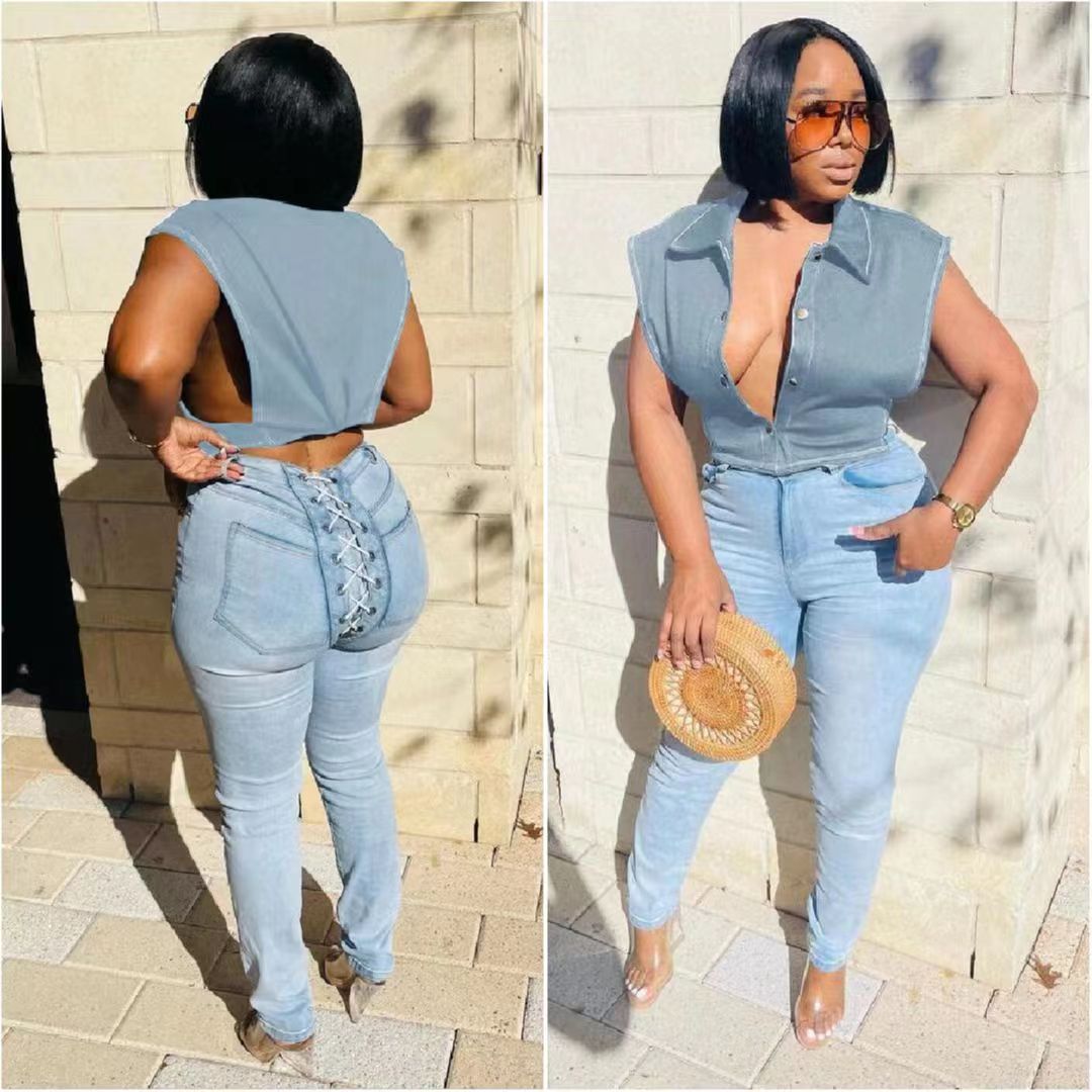 Short Sleeveless Denim Top