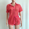 Openwork Crochet Shirt Solid Short Sleeve Two-piece Set