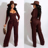 Long sleeved solid color low cut two-piece set