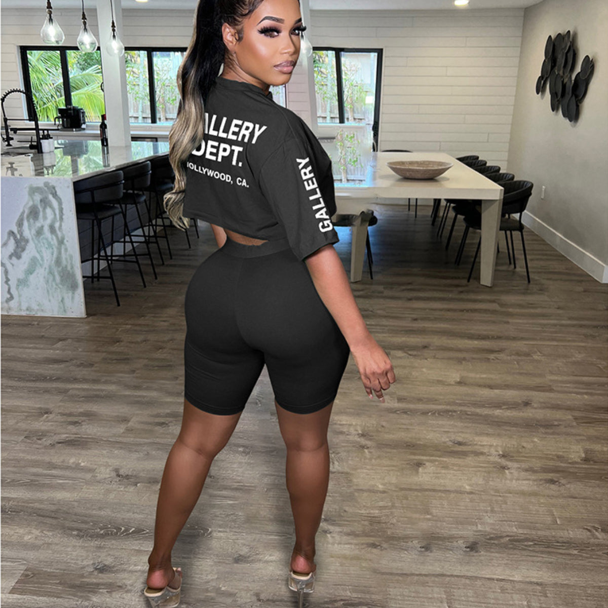 Letter Printed Short-Sleeve Shorts Set