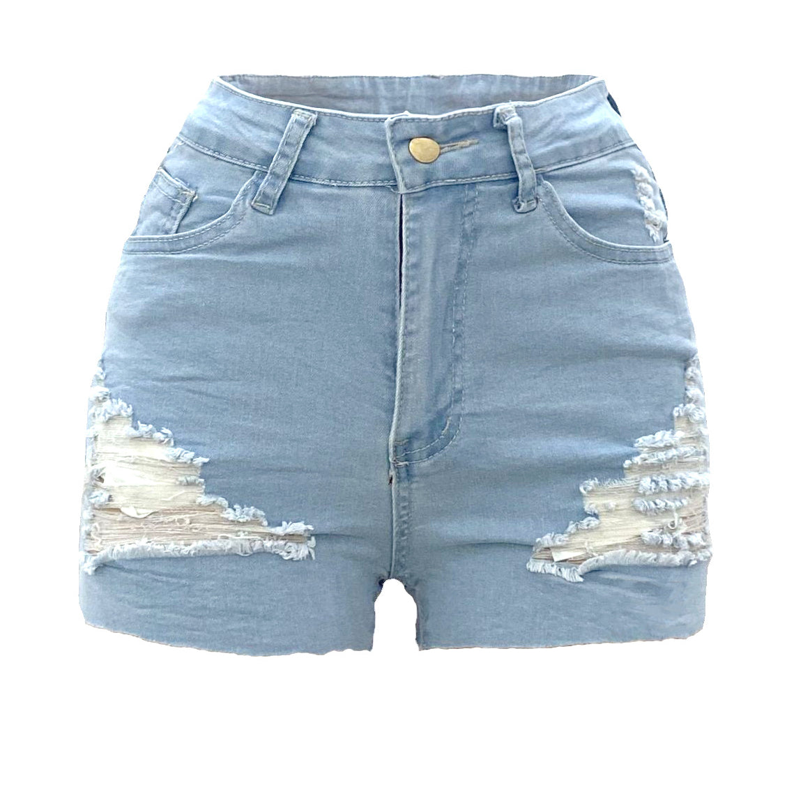 High Waist Elastic Ripped Jeans