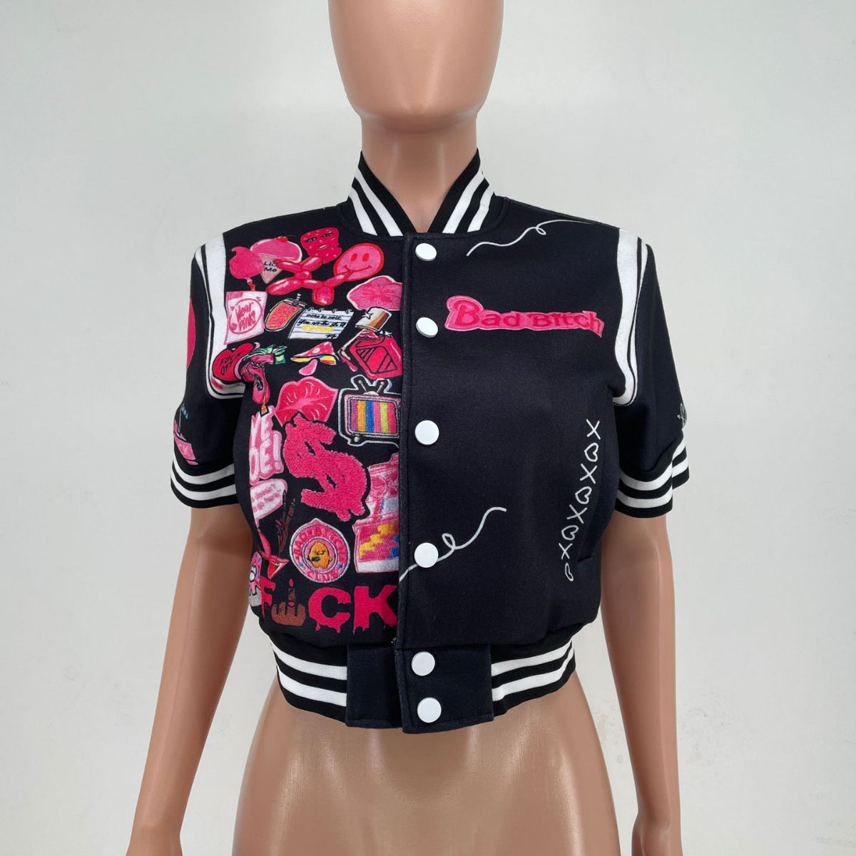 Printed Short-Sleeved Baseball Jacket
