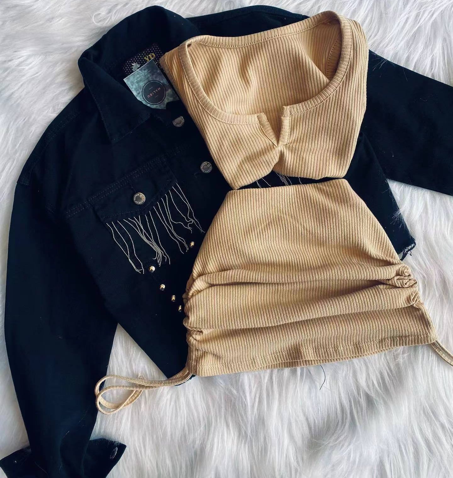 Sleeveless Vest Drawstring Ruffle Skirt Outfit