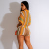 Hollow out See-through Contrast Color Lapels Knitted Shorts Suit