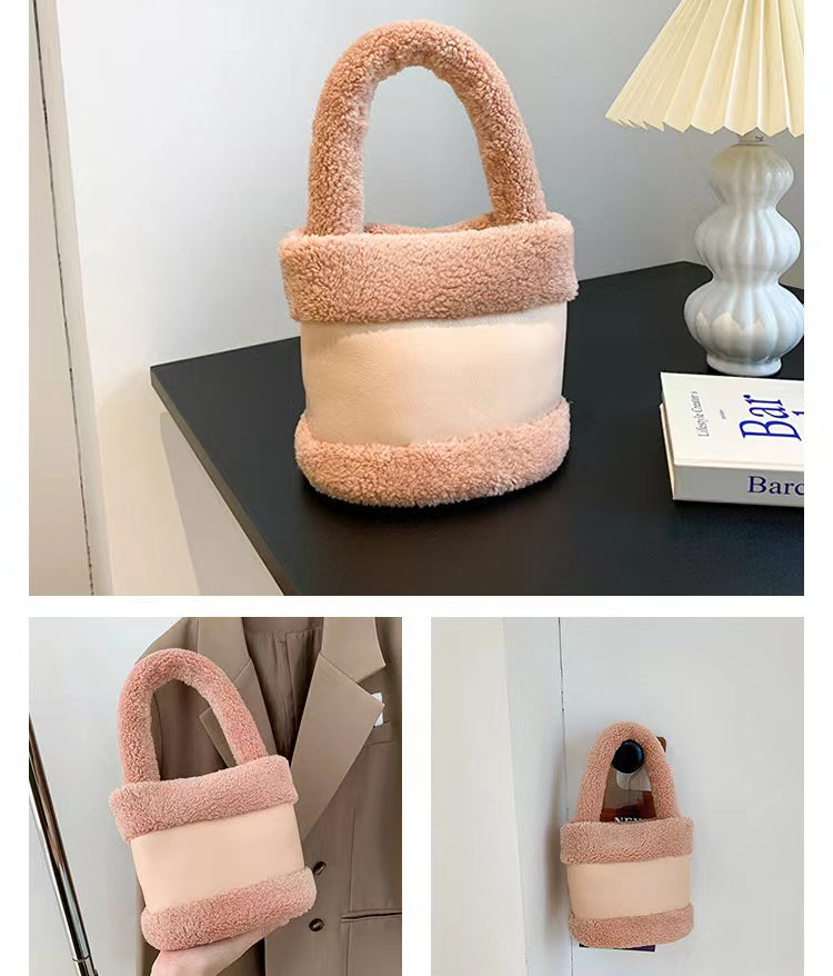 Lamb hair splicing portable water bucket fur bag