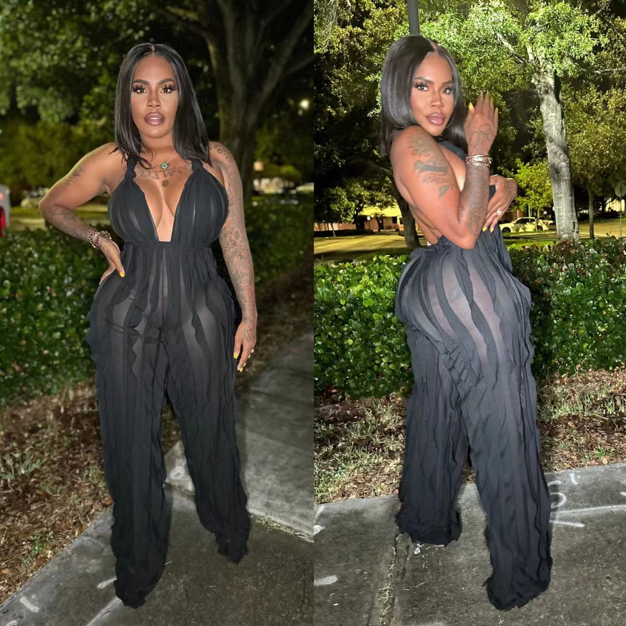 Halter Wave Pattern Sexy Bandeau High Waist Jumpsuit