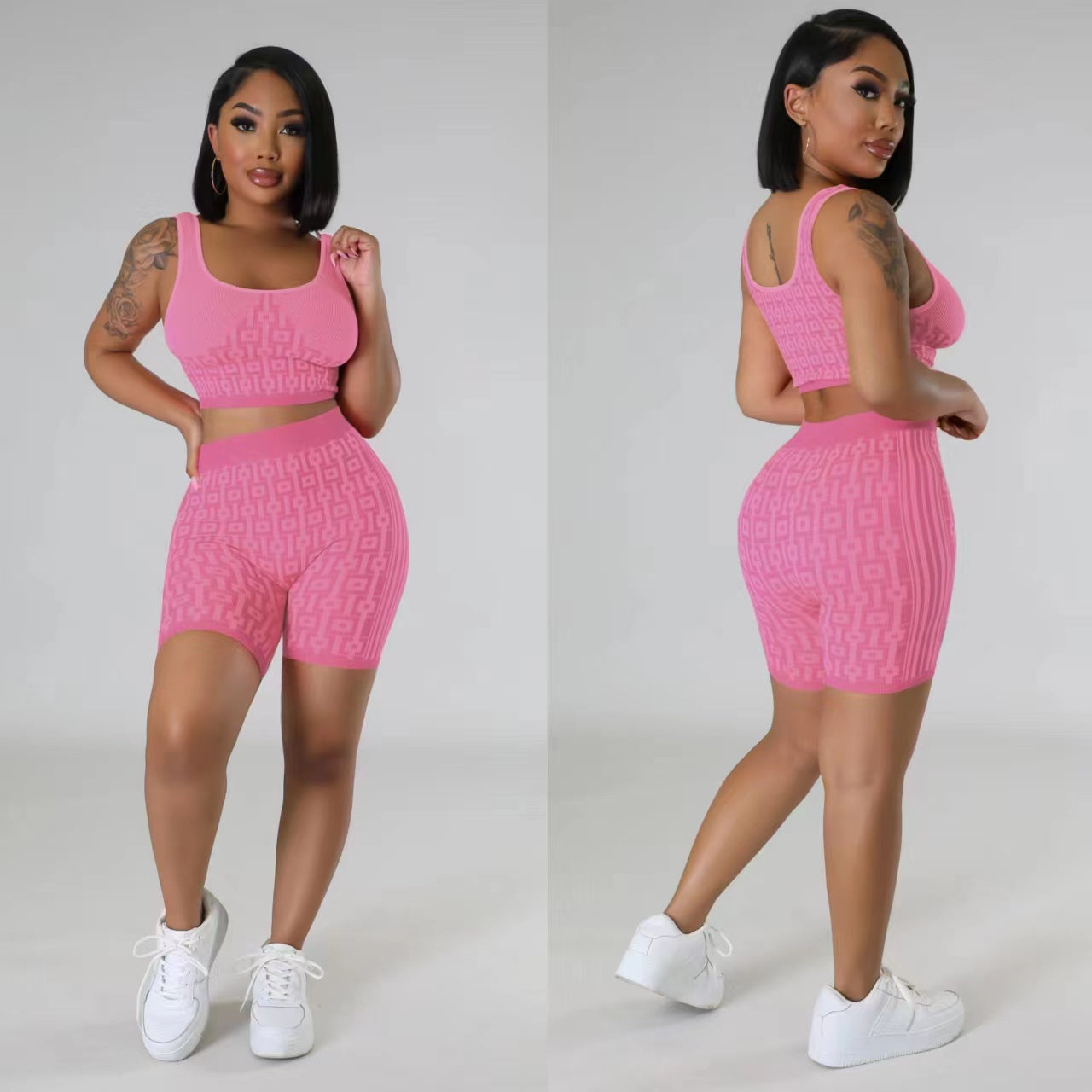 Elastic knitted printed sports vest two-piece suit
