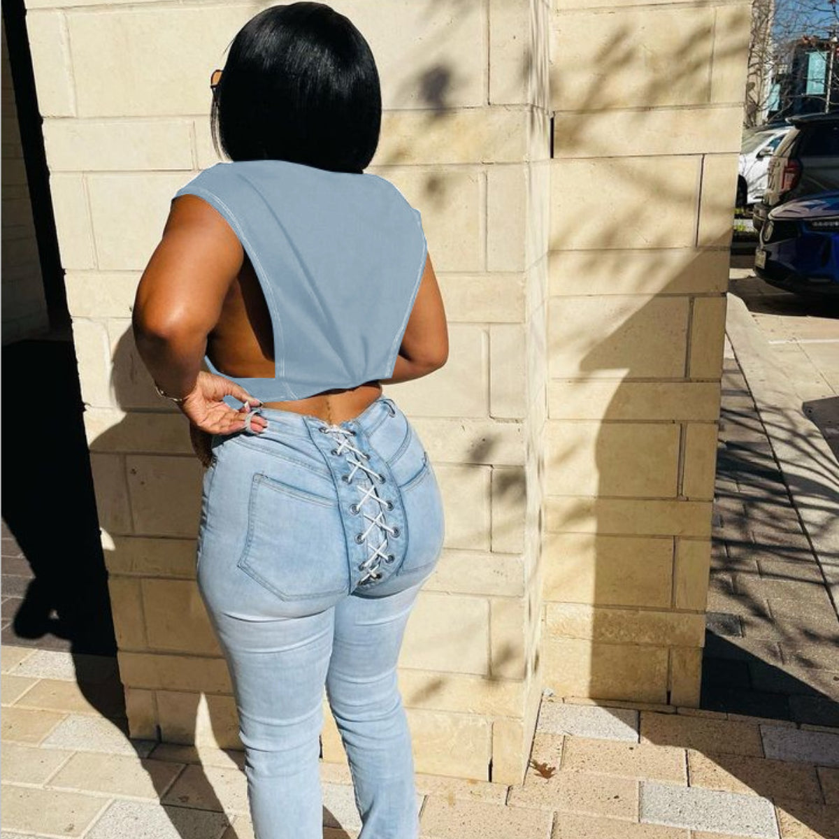 Short Sleeveless Denim Top