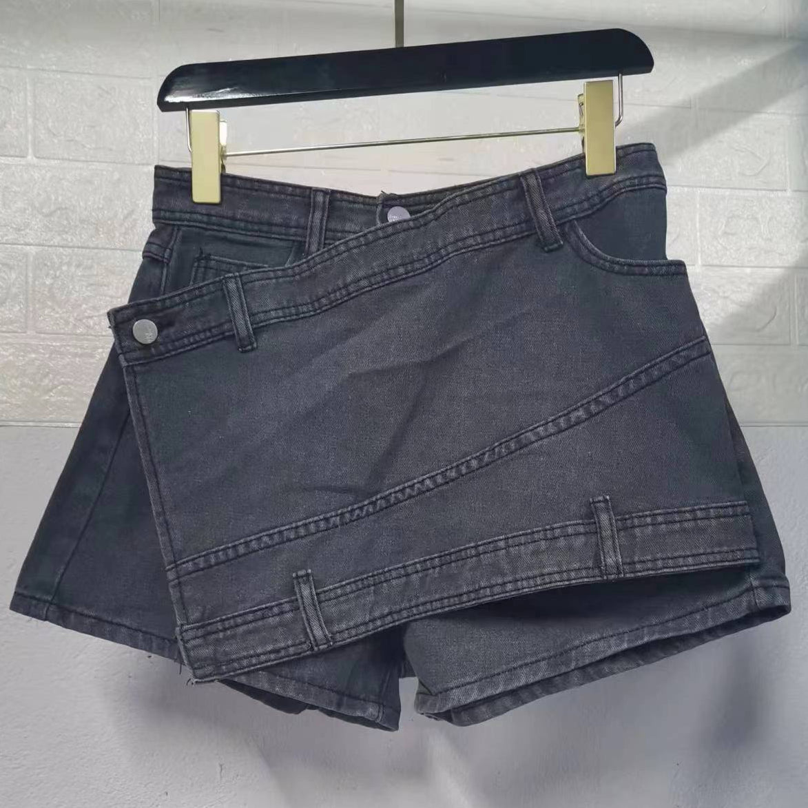 A- line High Waist Irregular Denim Skirt Shorts