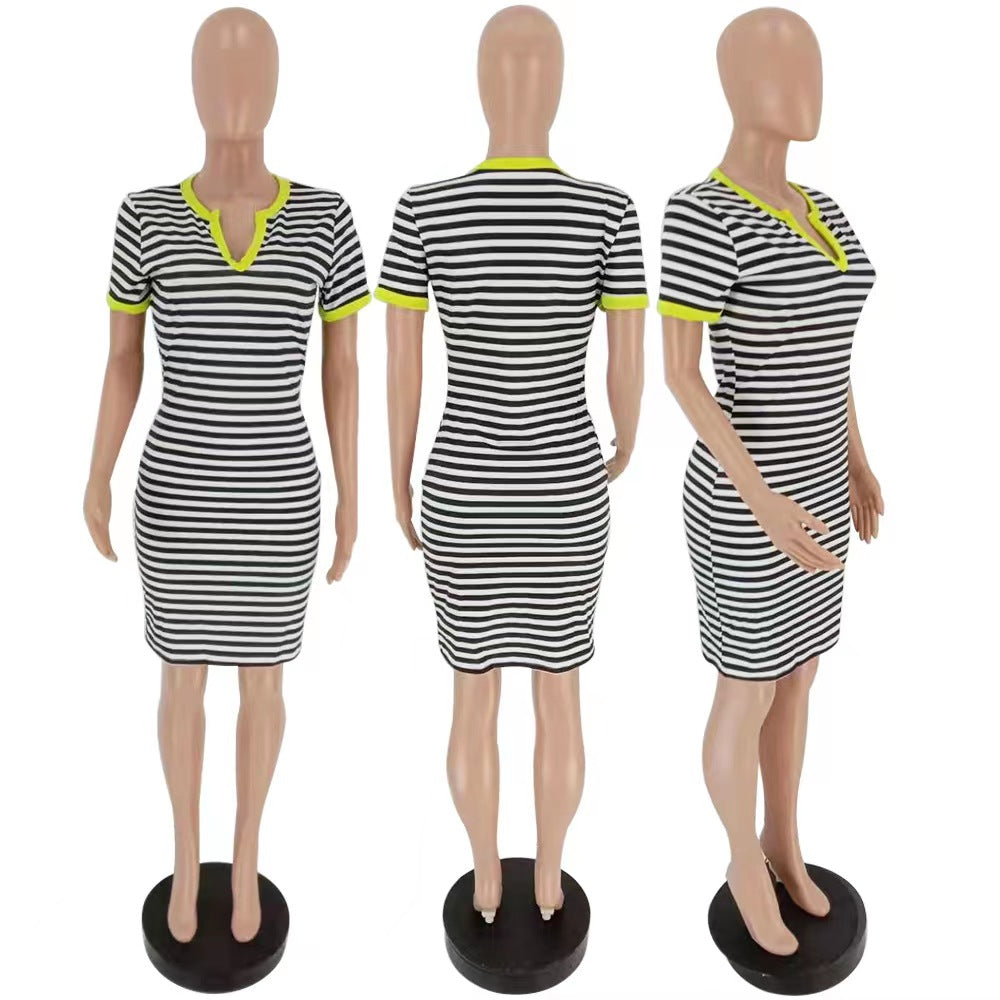 V-neck Striped Loose Dress