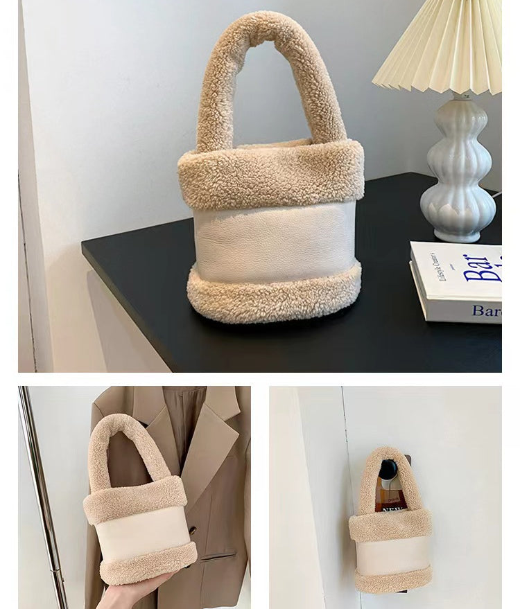 Lamb hair splicing portable water bucket fur bag