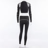 Positioning-print mesh sheer slim-fit long-sleeved casual set
