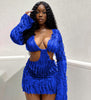 Long Sleeve Mesh Wave Pattern Sexy Short Dress