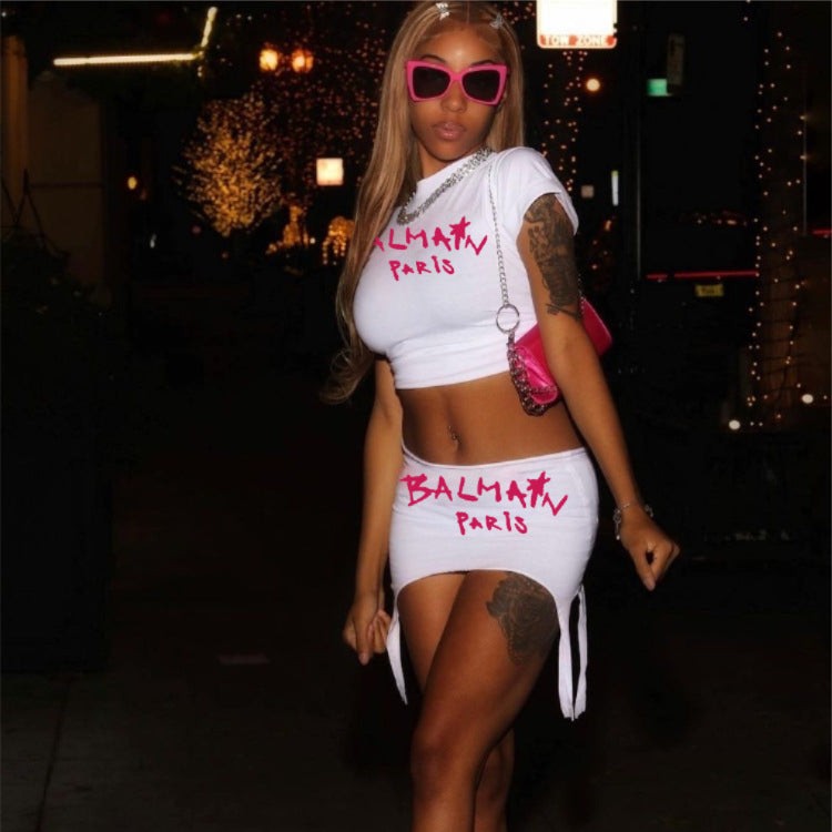 Crop Top Short Sleeve Skirt Two-piece Set