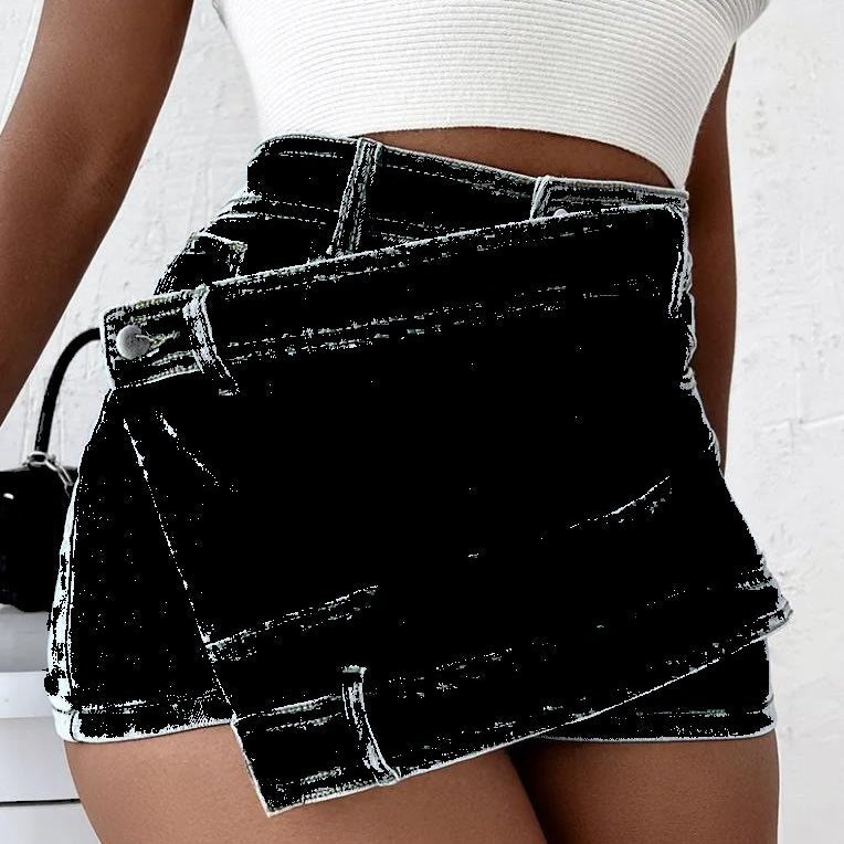 A- line High Waist Irregular Denim Skirt Shorts