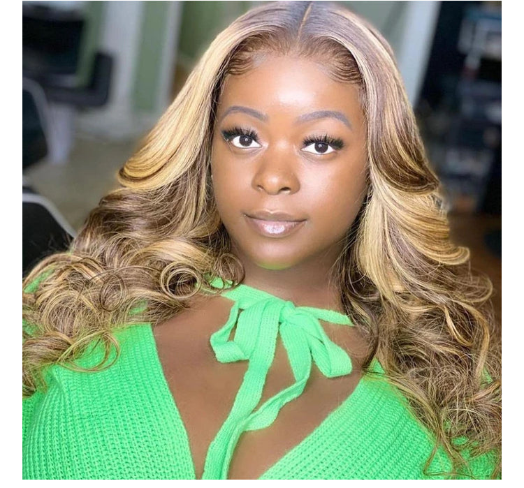 Goddess-like Honey Highlights Brown Body Wave Lace Frontal Wig - Janine’s Boutique
