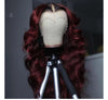Black Roots Vibrant Burgundy Body Wave Lace Frontal Wig - Janine’s Boutique