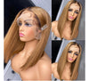 Black Roots Ombre Light Honey Brown Straight Bob Lace Frontal Wig - Janine’s Boutique