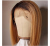 Black Roots Ombre Honey Brown Graceful Silky Straight Bob Lace Frontal Wig - Janine’s Boutique