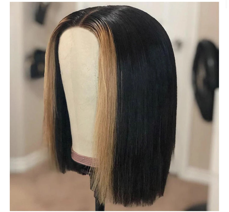 TikTok-inspired Highlight Honey Brown Short Bob Straight Lace Wigs - Janine’s Boutique