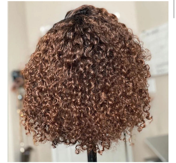 Dark Roots Ombre Dark Brown Voluminous Short Curly Bob Lace Wigs - Janine’s Boutique