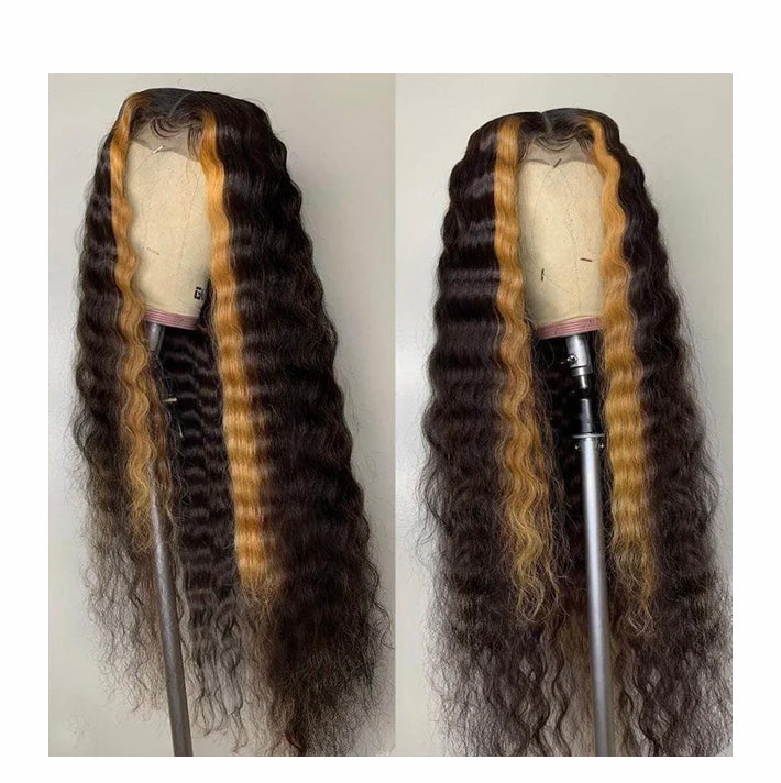 Ombre Light Brown Highlights Deep Wave Curly Lace Wigs