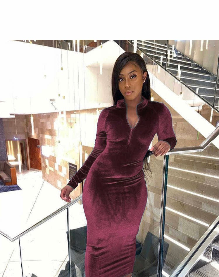 Women's Velvet Suede Tight Dress
