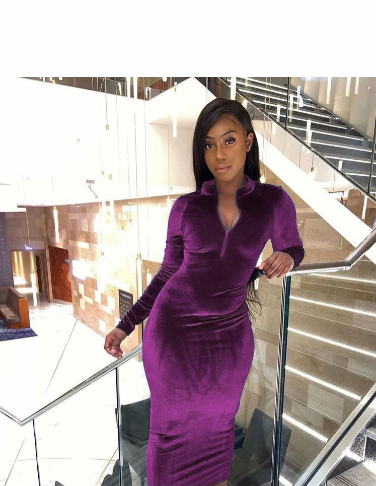 Women's Velvet Suede Tight Dress