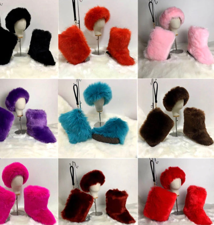 Adult Faux Fur Headband/Boots/Bag Set