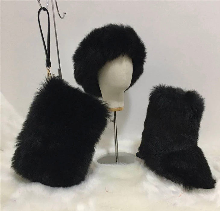 Adult Faux Fur Headband/Boots/Bag Set