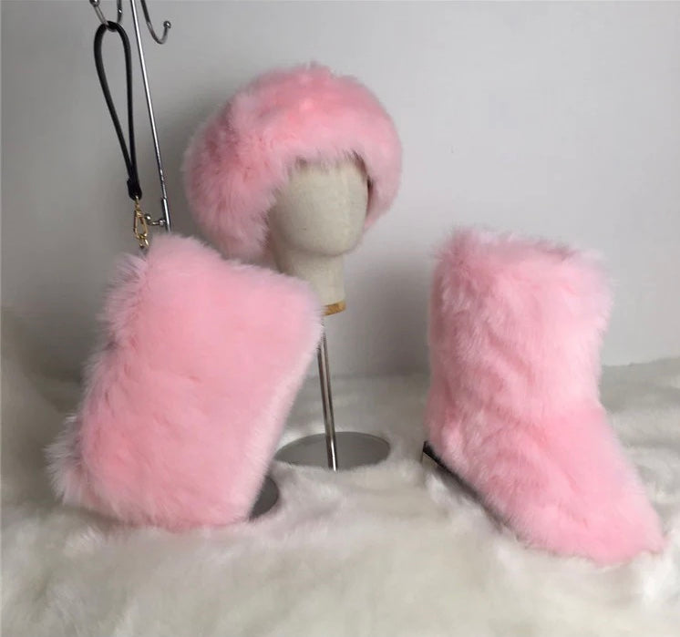 Adult Faux Fur Headband/Boots/Bag Set