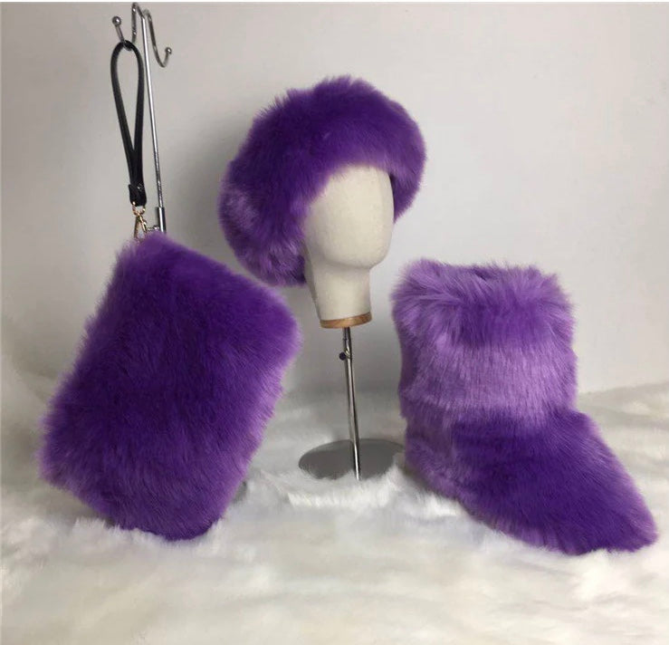 Adult Faux Fur Headband/Boots/Bag Set