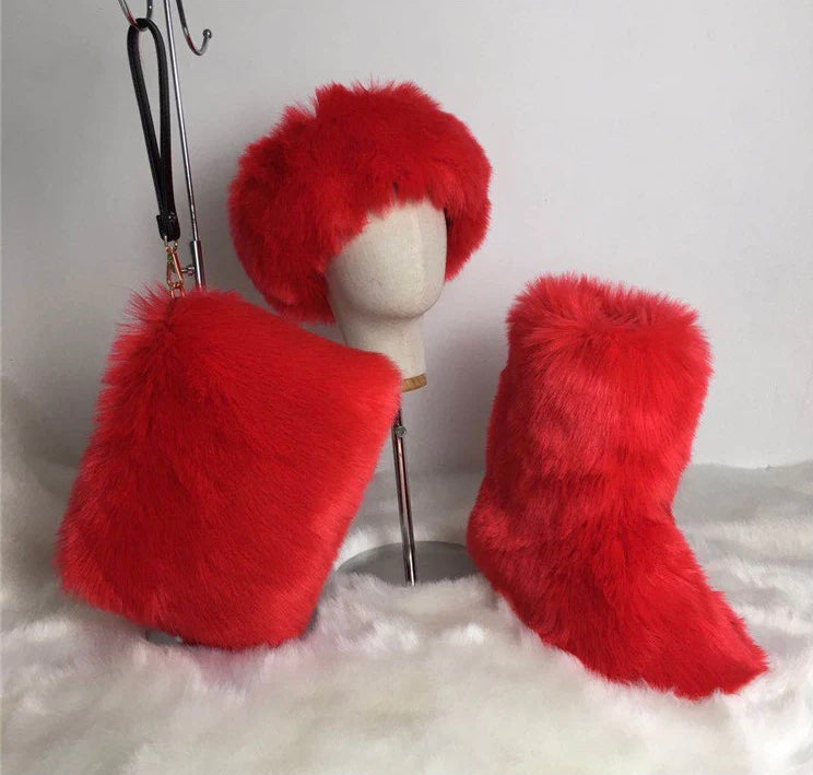 Adult Faux Fur Headband/Boots/Bag Set