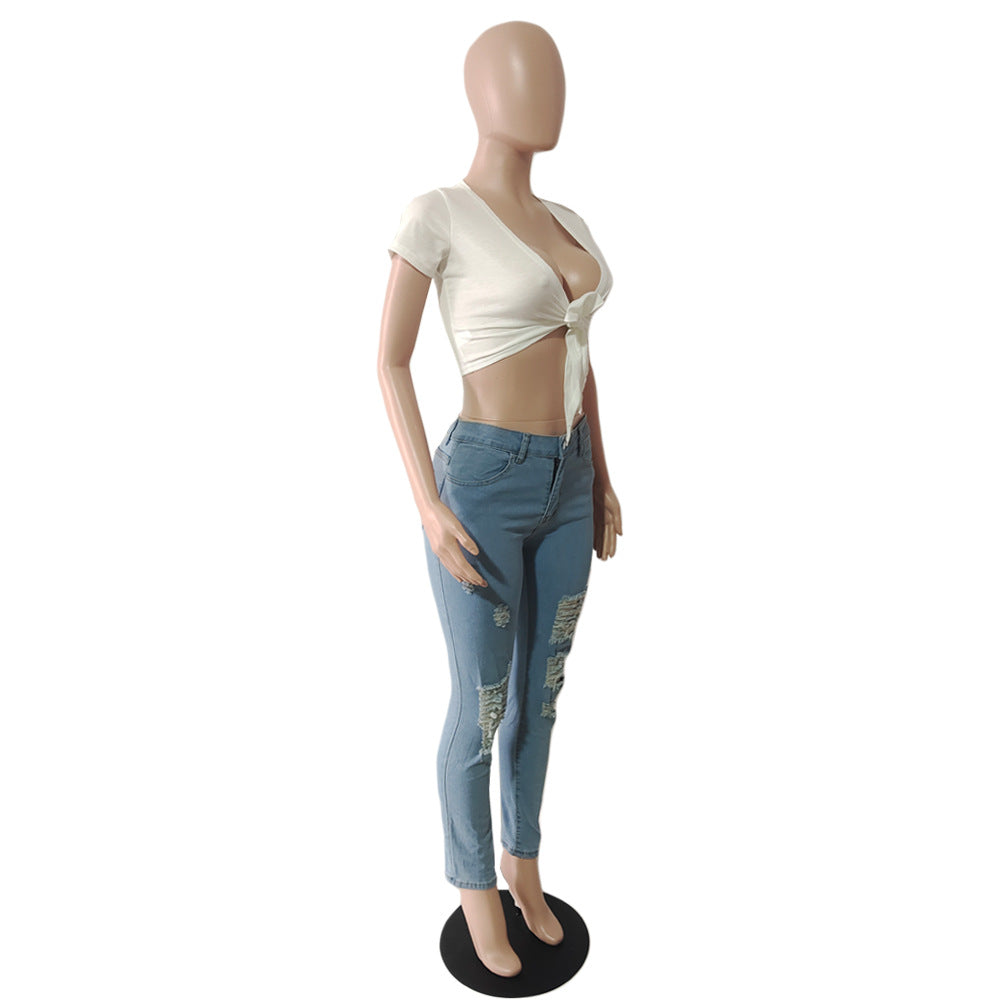 Stretch Distressed Light Blue Jeans