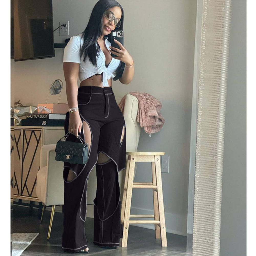 Cotton Fried Dough Twists hollow casual pants
