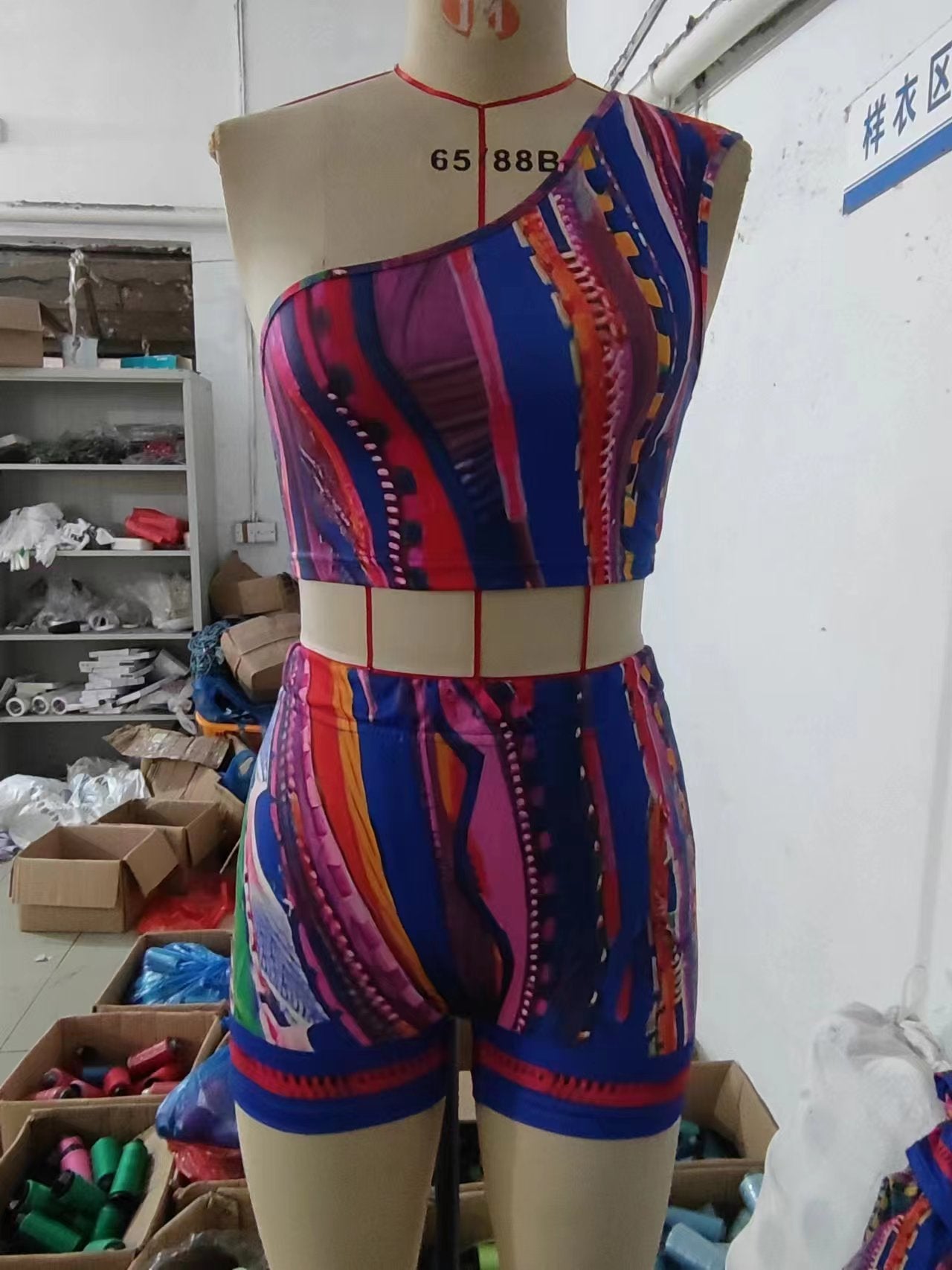Abstract Printing Sexy Multi-Color 2PC Set