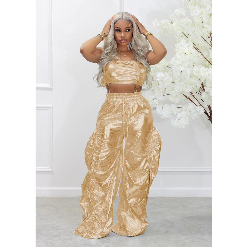Hot stamping new personality street hip-hop nightclub two-piece set